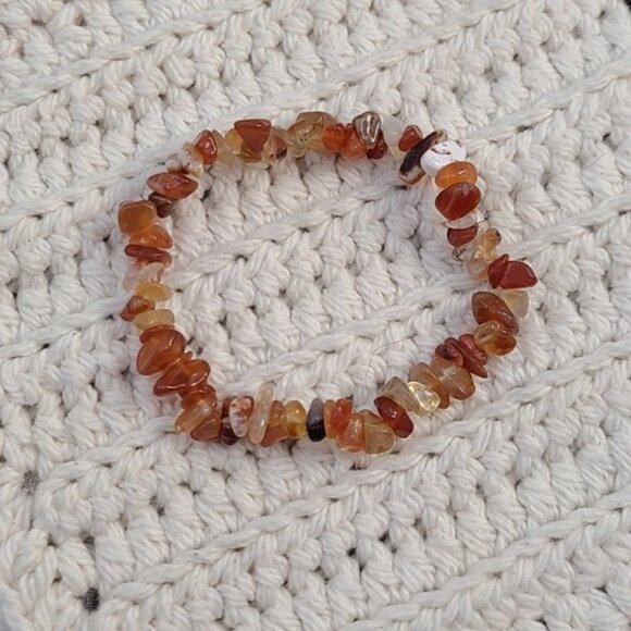 Carnelian Chip Bracelet | Natural Gemstone Stretch Boho Healing Crystal Gift - Picture 1 of 7